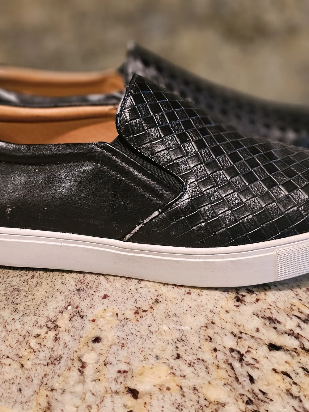 Men's Black Woven Leather Slip-On Loafers